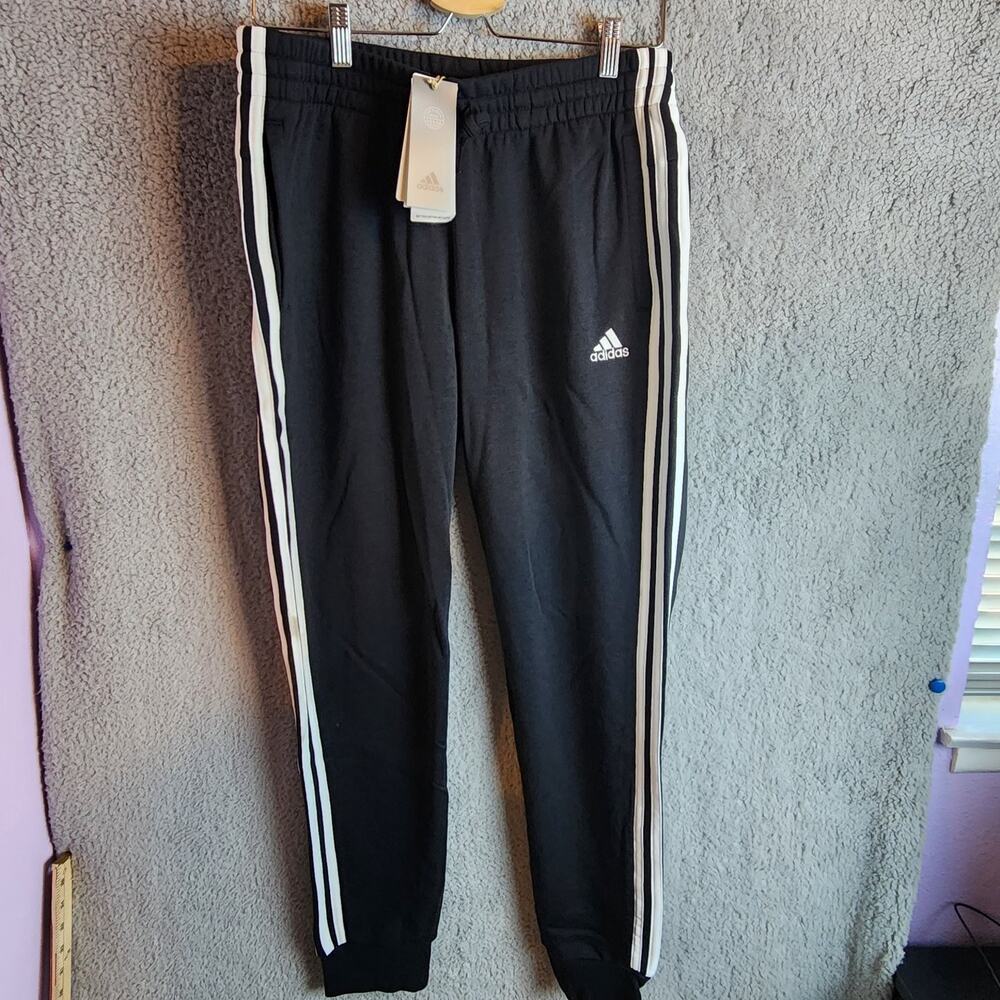 Adidas Slim Pant Men's Black White Stripes Cotton Blend Size 32x30 NWT